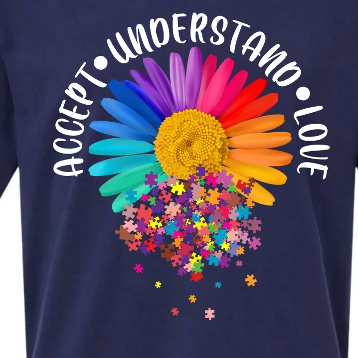 Accept Understand Love Autism Flower Puzzle Pieces Sueded Cloud Jersey T-Shirt