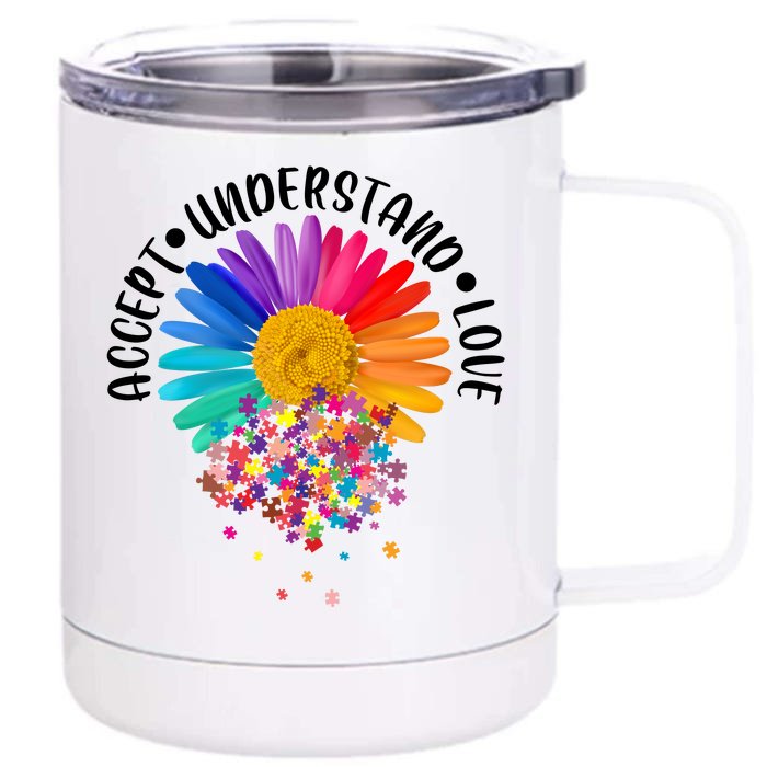 Accept Understand Love Autism Flower Puzzle Pieces Front & Back 12oz Stainless Steel Tumbler Cup