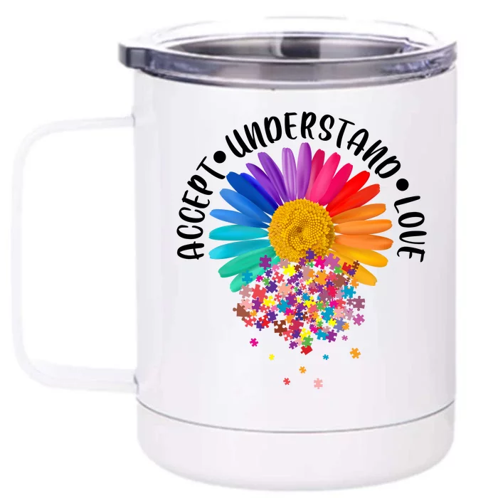 Accept Understand Love Autism Flower Puzzle Pieces Front & Back 12oz Stainless Steel Tumbler Cup