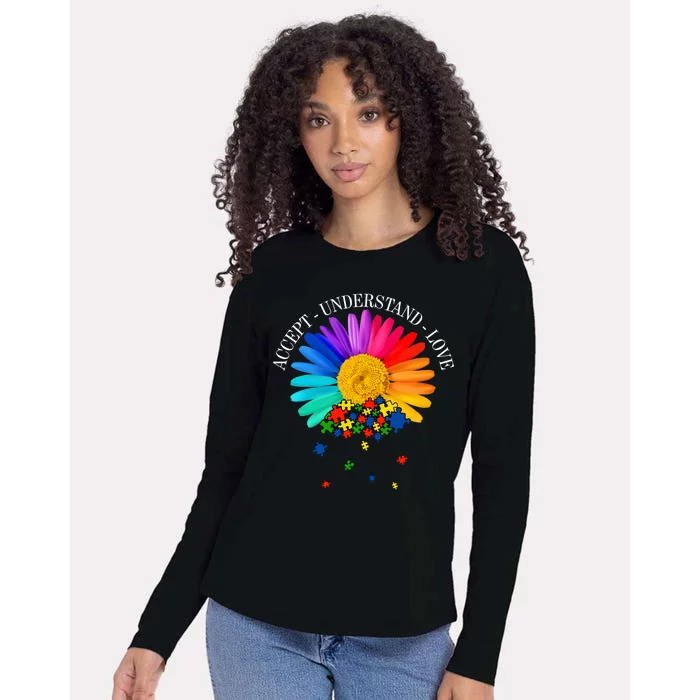 Accept Understand Love Autism Sunflower Womens Cotton Relaxed Long Sleeve T-Shirt