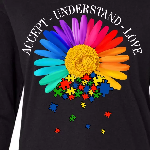 Accept Understand Love Autism Sunflower Womens Cotton Relaxed Long Sleeve T-Shirt