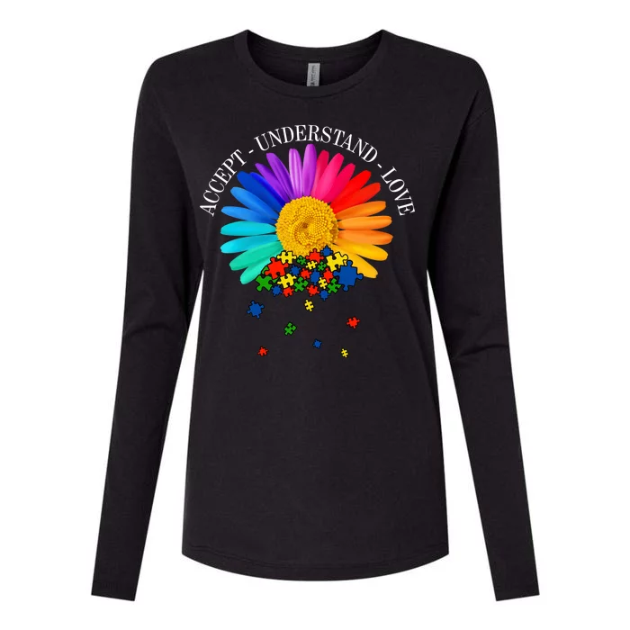 Accept Understand Love Autism Sunflower Womens Cotton Relaxed Long Sleeve T-Shirt