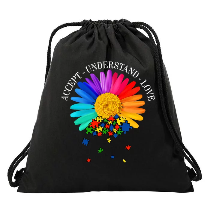 Accept Understand Love Autism Sunflower Drawstring Bag