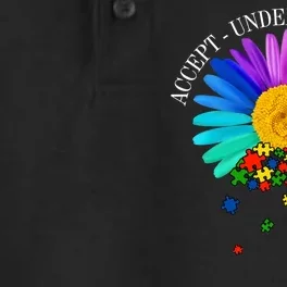 Accept Understand Love Autism Sunflower Dry Zone Grid Performance Polo