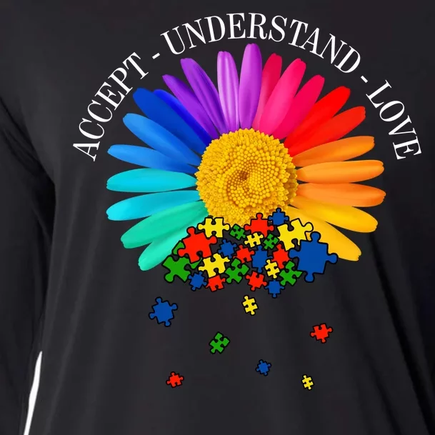 Accept Understand Love Autism Sunflower Cooling Performance Long Sleeve Crew