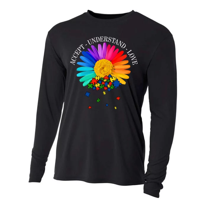 Accept Understand Love Autism Sunflower Cooling Performance Long Sleeve Crew