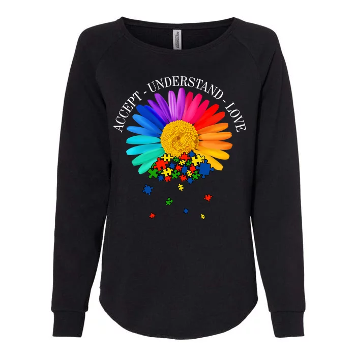 Accept Understand Love Autism Sunflower Womens California Wash Sweatshirt