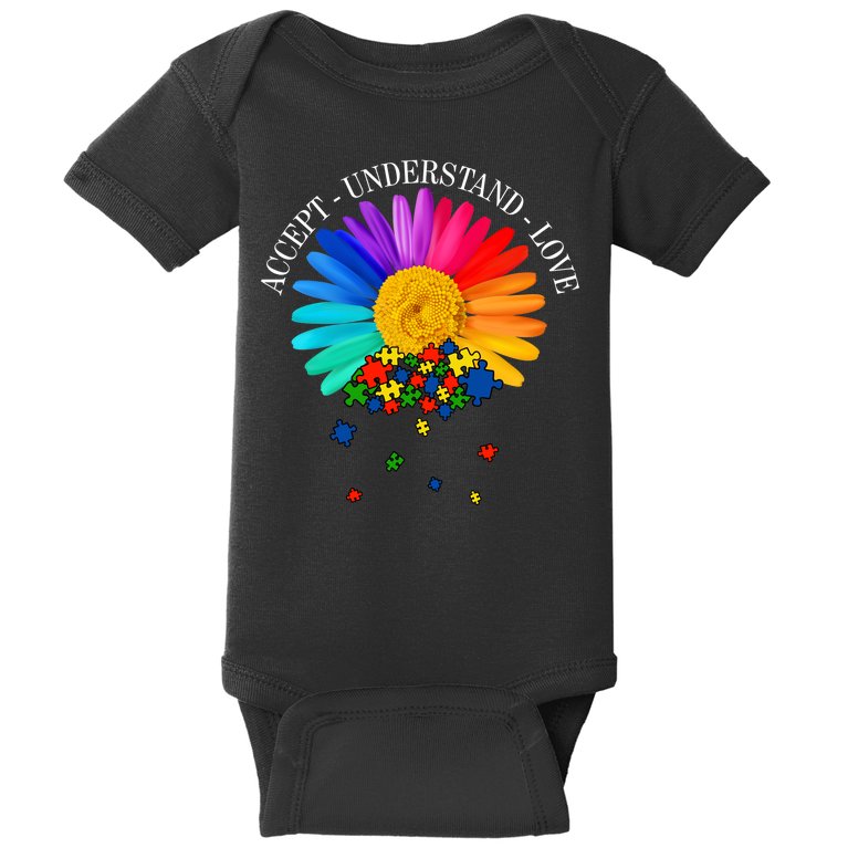 Accept Understand Love Autism Sunflower Baby Bodysuit