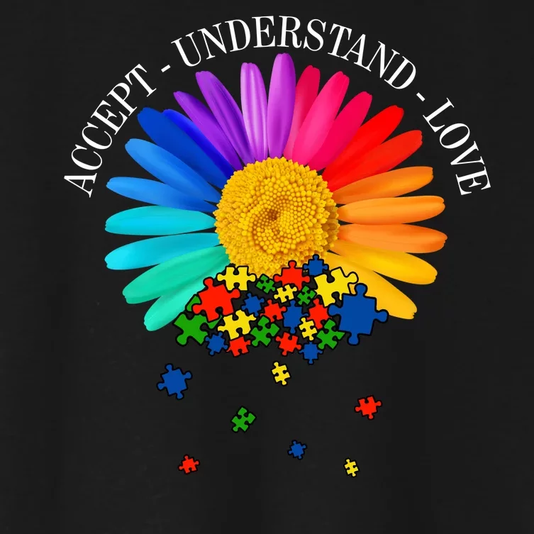 Accept Understand Love Autism Sunflower Women's Crop Top Tee