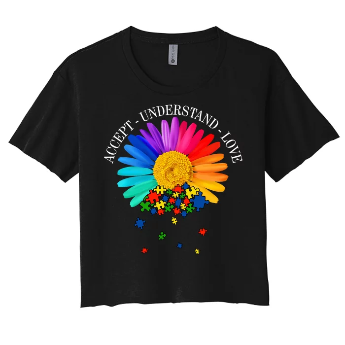 Accept Understand Love Autism Sunflower Women's Crop Top Tee