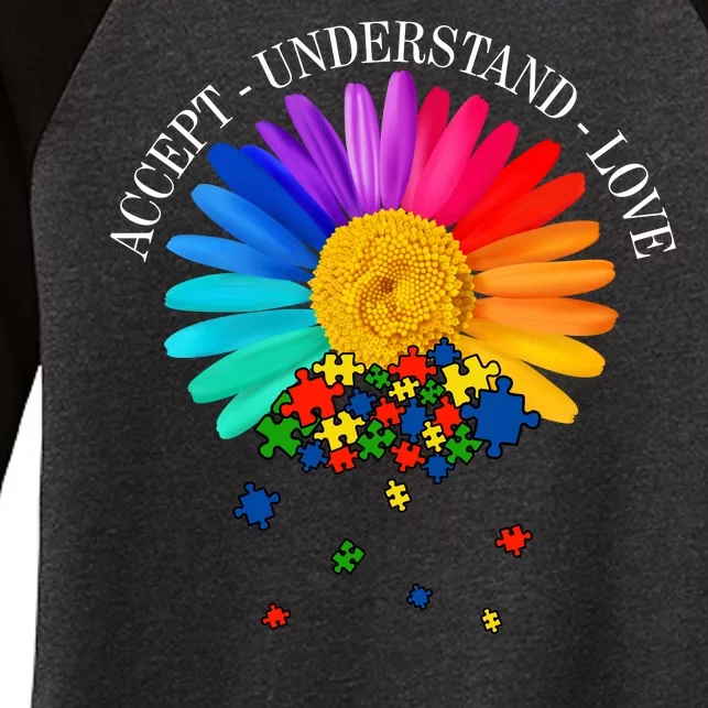 Accept Understand Love Autism Sunflower Women's Tri-Blend 3/4-Sleeve Raglan Shirt