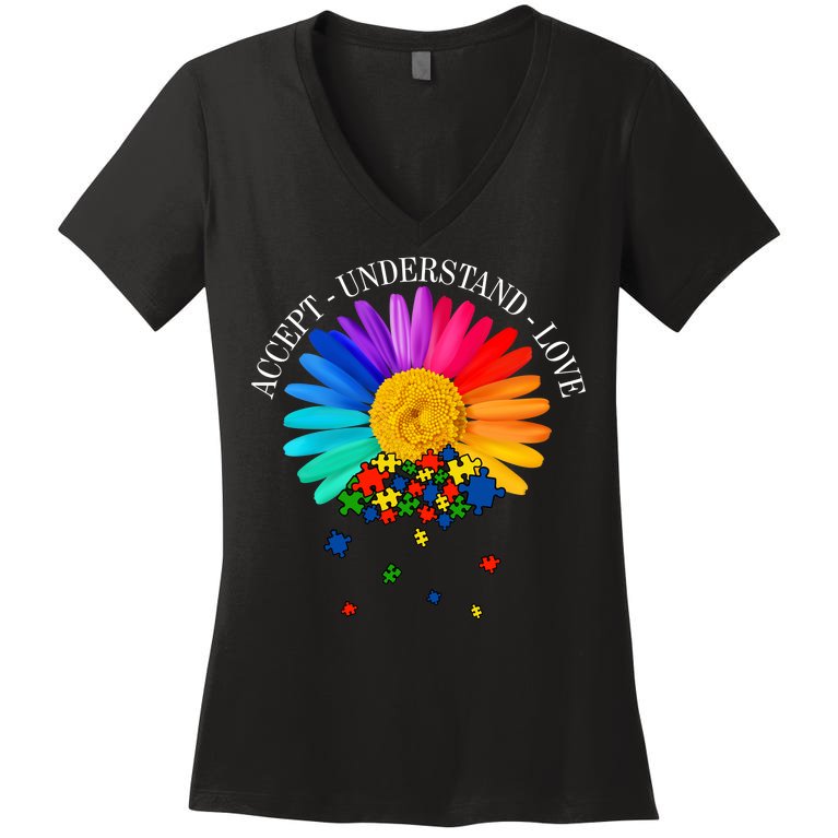 Accept Understand Love Autism Sunflower Women's V-Neck T-Shirt