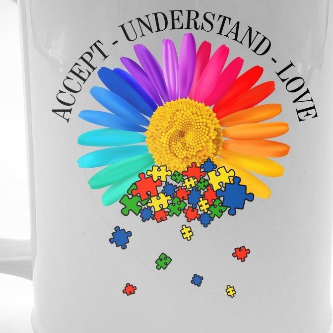 Accept Understand Love Autism Sunflower Beer Stein