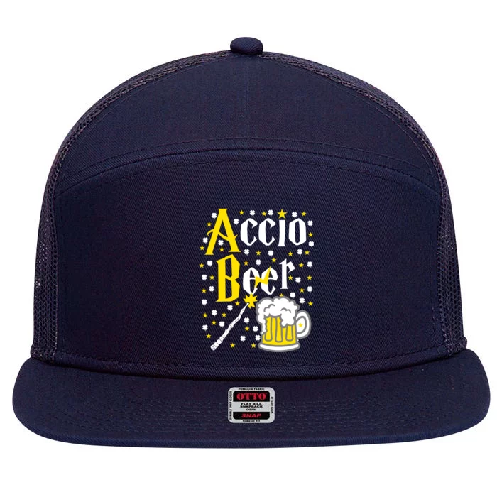 Accio Beer Wizard Wand Funny St Patrick's Day 7 Panel Mesh Trucker Snapback Hat