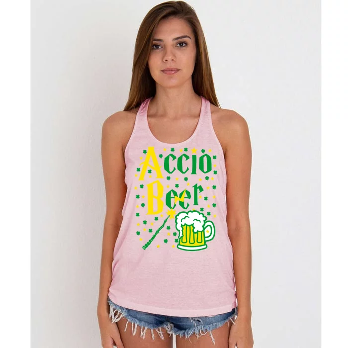 Accio Beer Wizard Wand Funny St Patrick's Day Women's Knotted Racerback Tank