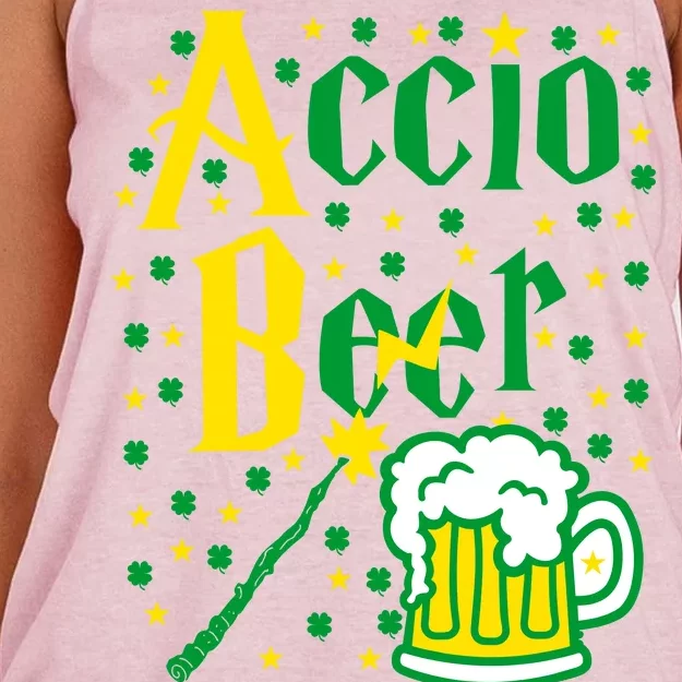 Accio Beer Wizard Wand Funny St Patrick's Day Women's Knotted Racerback Tank