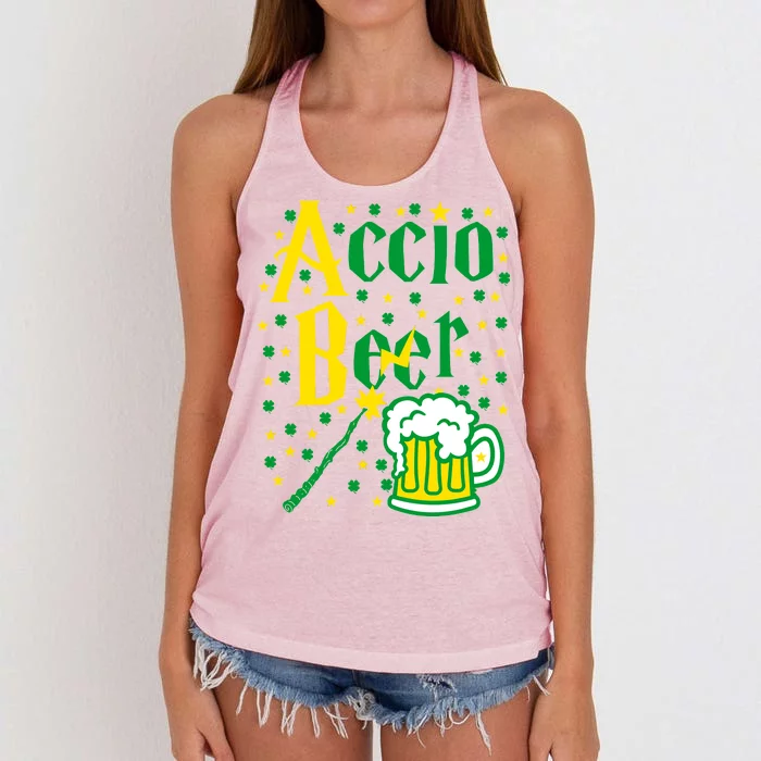 Accio Beer Wizard Wand Funny St Patrick's Day Women's Knotted Racerback Tank