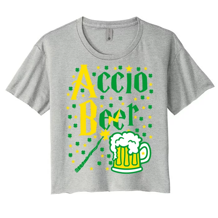 Accio Beer Wizard Wand Funny St Patrick's Day Women's Crop Top Tee