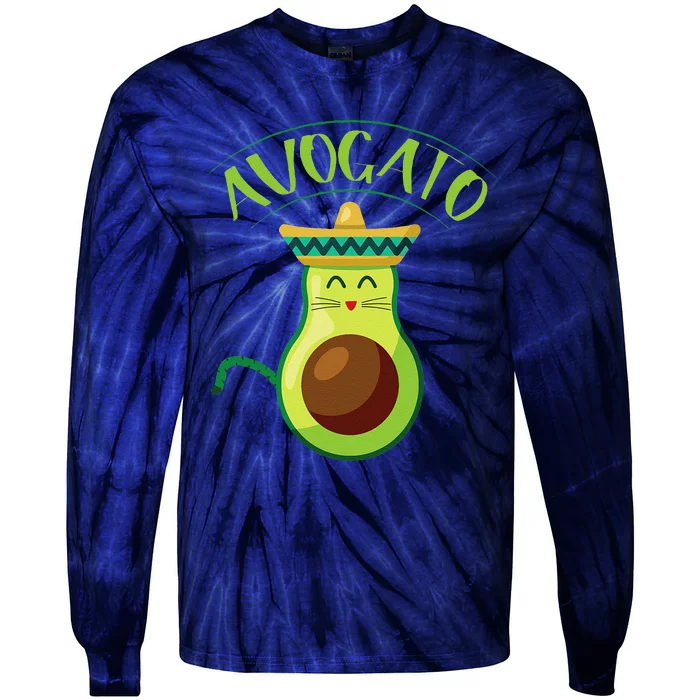 Avocado Cinco De Mayo Cinco De Meow Cat Avocado Tie-Dye Long Sleeve Shirt