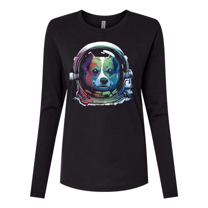 Astronaut Colorful Dog Womens Cotton Relaxed Long Sleeve T-Shirt