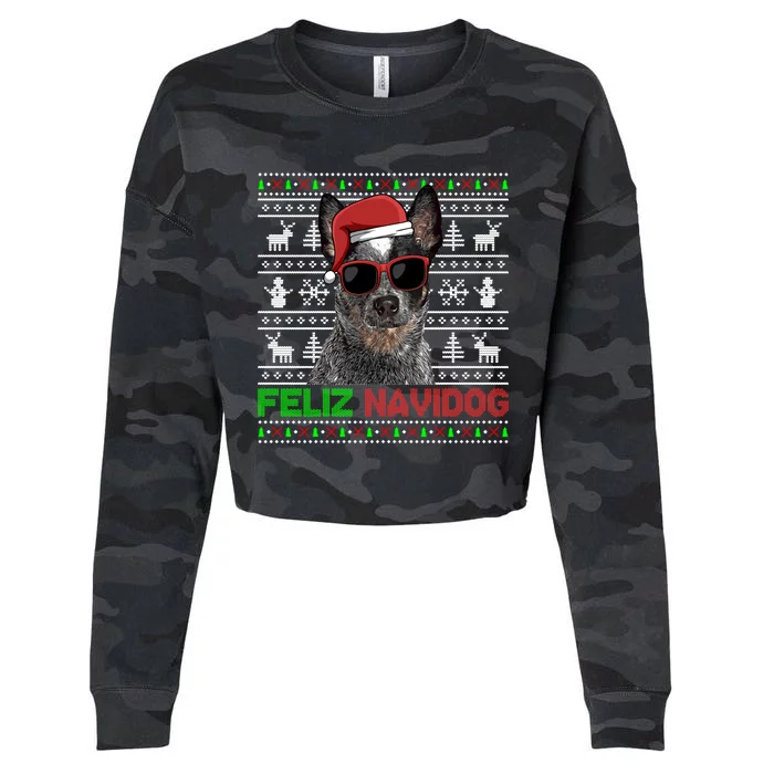 Australian Cattle Dog Feliz Navidog Funny Christmas Meaningful Gift Cropped Pullover Crew