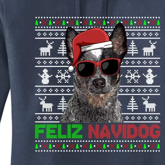 Australian Cattle Dog Feliz Navidog Funny Christmas Meaningful Gift Women's Pullover Hoodie