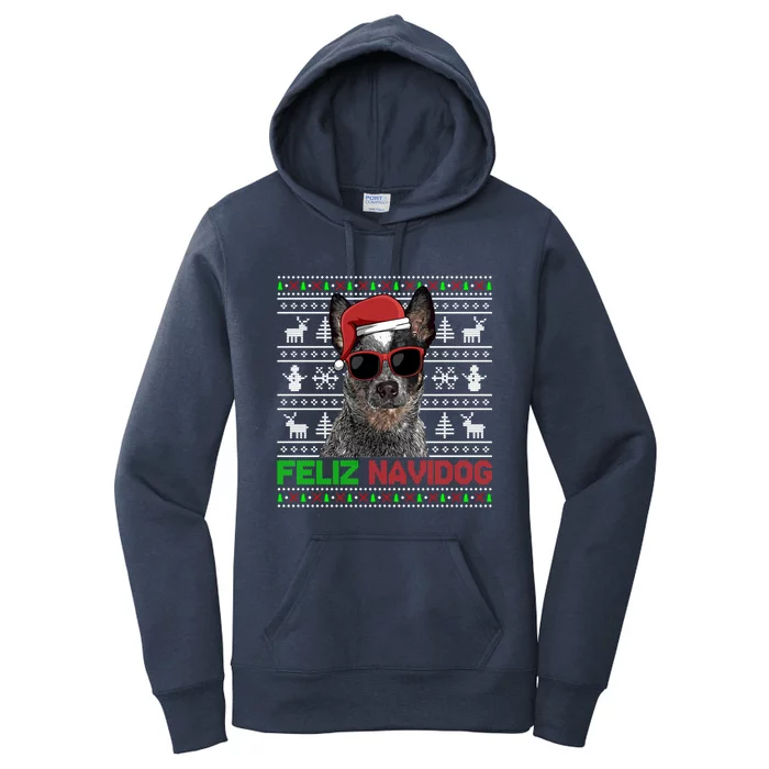 Australian Cattle Dog Feliz Navidog Funny Christmas Meaningful Gift Women's Pullover Hoodie