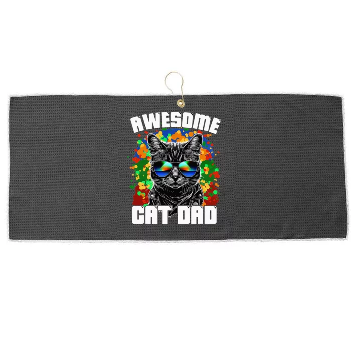 Awesome Cat Dad Featuring Sunglasses Funny Cat Lover Large Microfiber Waffle Golf Towel