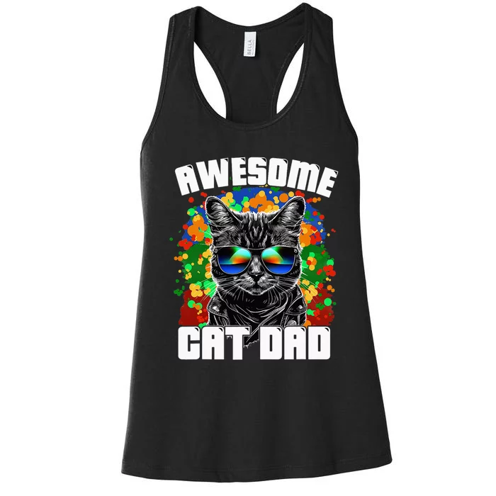 Awesome Cat Dad Featuring Sunglasses Funny Cat Lover Women's Racerback Tank