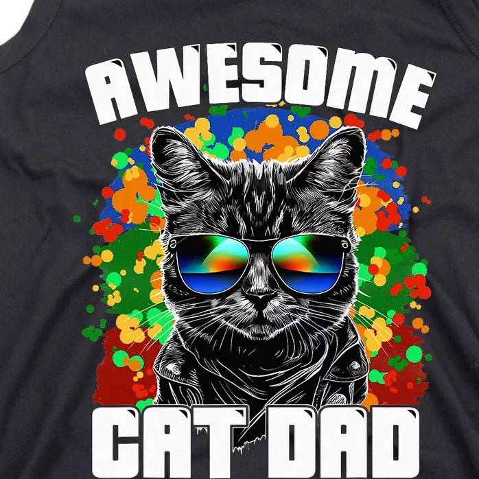 Awesome Cat Dad Featuring Sunglasses Funny Cat Lover Tank Top