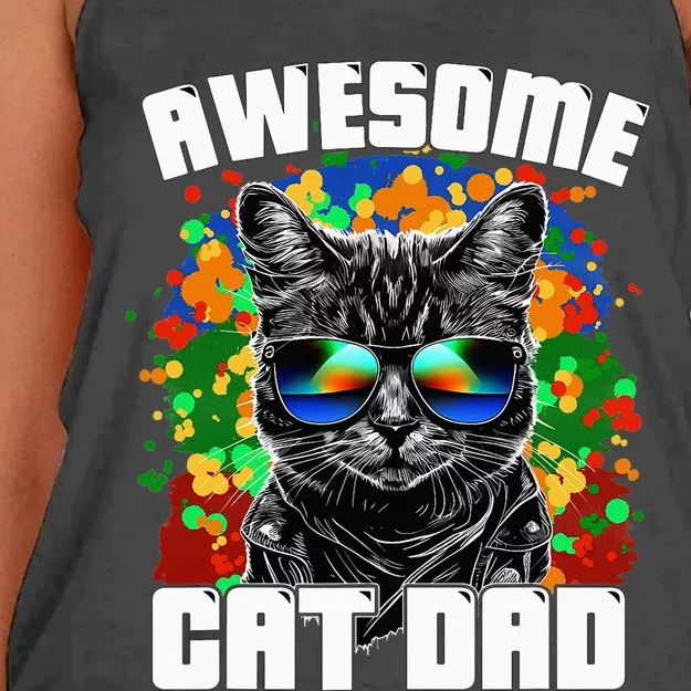 Awesome Cat Dad Featuring Sunglasses Funny Cat Lover Women's Knotted Racerback Tank