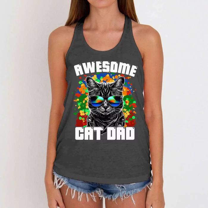 Awesome Cat Dad Featuring Sunglasses Funny Cat Lover Women's Knotted Racerback Tank