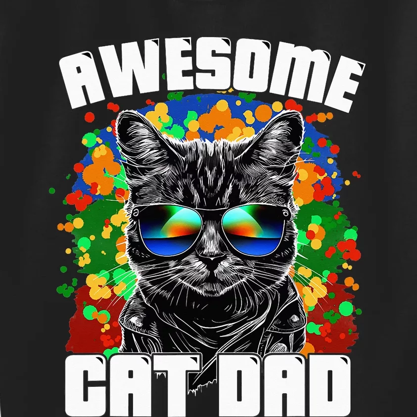 Awesome Cat Dad Featuring Sunglasses Funny Cat Lover Kids Sweatshirt