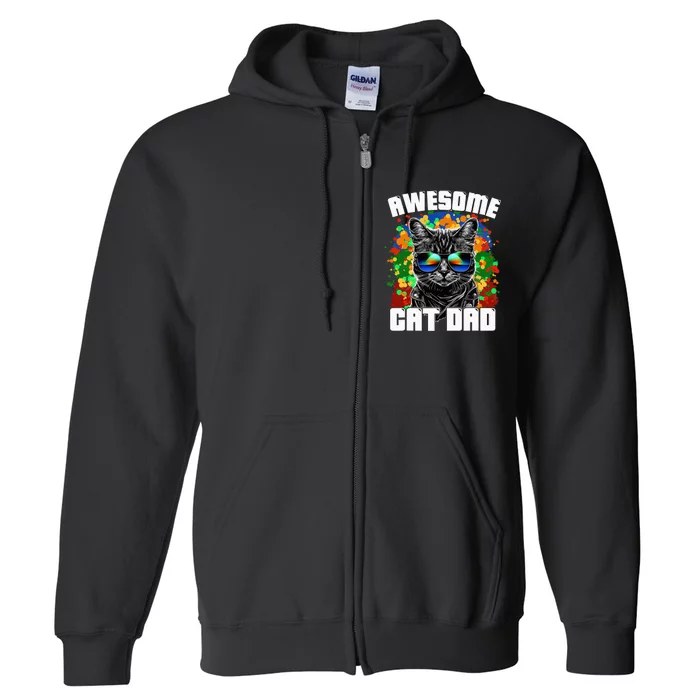 Awesome Cat Dad Featuring Sunglasses Funny Cat Lover Full Zip Hoodie