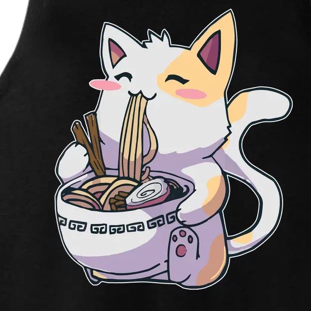 Anime Cat Eating Ramen Ladies Tri-Blend Wicking Tank