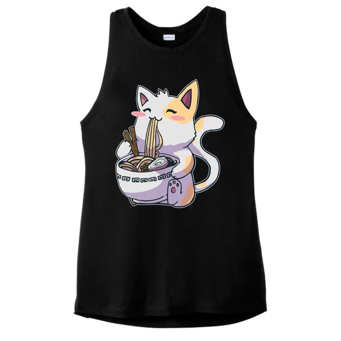 Anime Cat Eating Ramen Ladies Tri-Blend Wicking Tank