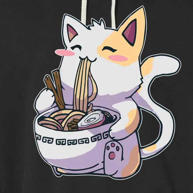 Anime Cat Eating Ramen Garment-Dyed Fleece Hoodie