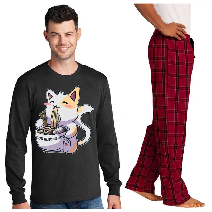 Anime Cat Eating Ramen Long Sleeve Pajama Set