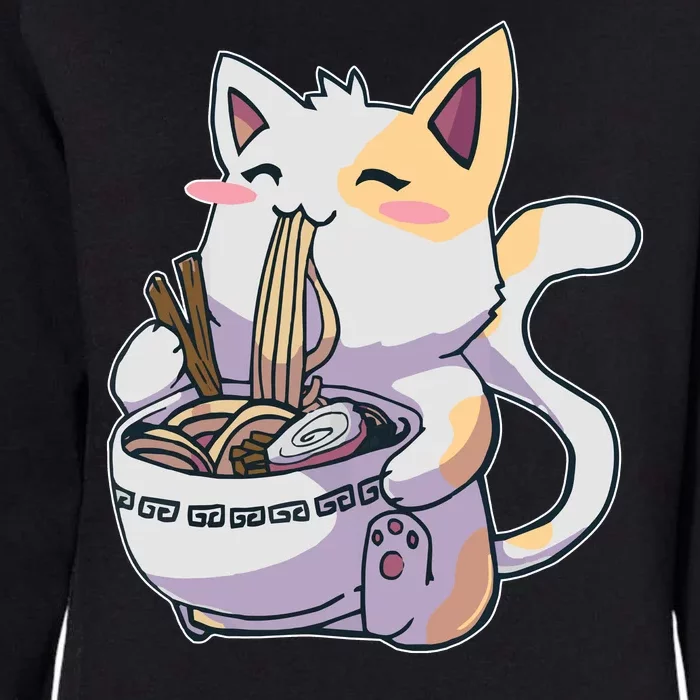 Anime Cat Eating Ramen Womens California Wash Sweatshirt