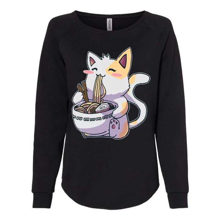 Anime Cat Eating Ramen Womens California Wash Sweatshirt