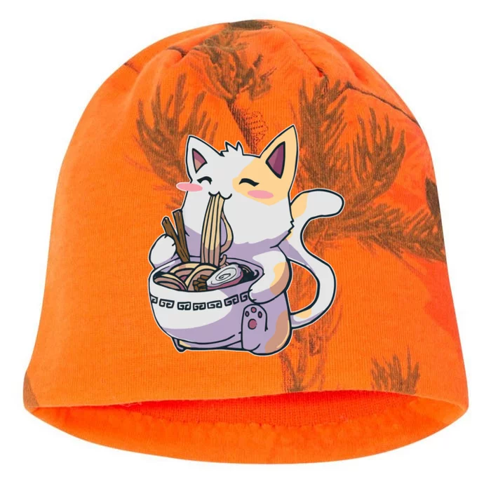 Anime Cat Eating Ramen Kati - Camo Knit Beanie