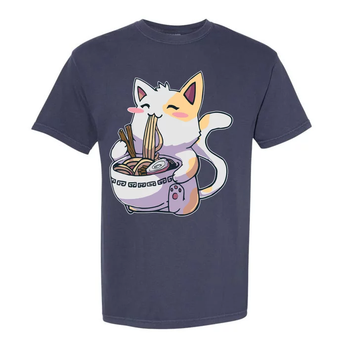 Anime Cat Eating Ramen Garment-Dyed Heavyweight T-Shirt