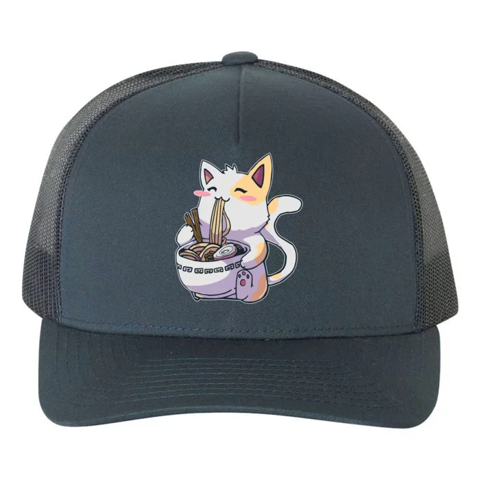 Anime Cat Eating Ramen Yupoong Adult 5-Panel Trucker Hat