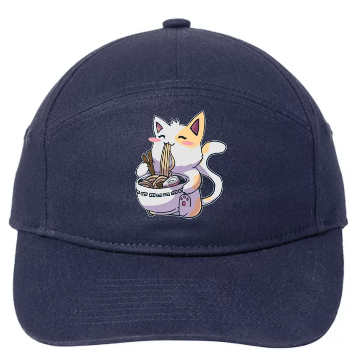 Anime Cat Eating Ramen 7-Panel Snapback Hat