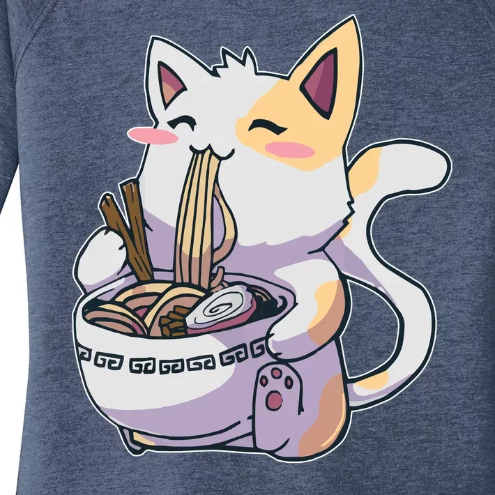 Anime Cat Eating Ramen Women's Perfect Tri Tunic Long Sleeve Shirt