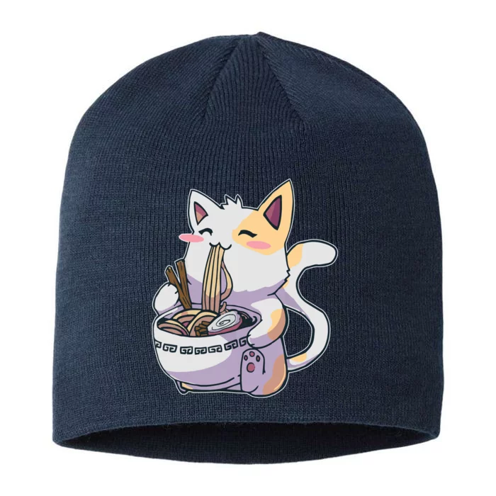 Anime Cat Eating Ramen 8 1/2in Sustainable Knit Beanie