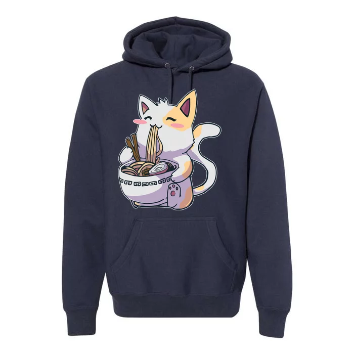 Anime Cat Eating Ramen Premium Hoodie