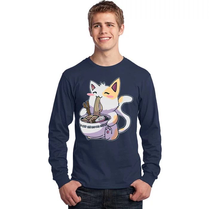 Anime Cat Eating Ramen Tall Long Sleeve T-Shirt