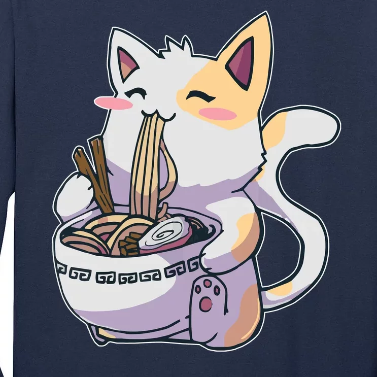 Anime Cat Eating Ramen Tall Long Sleeve T-Shirt