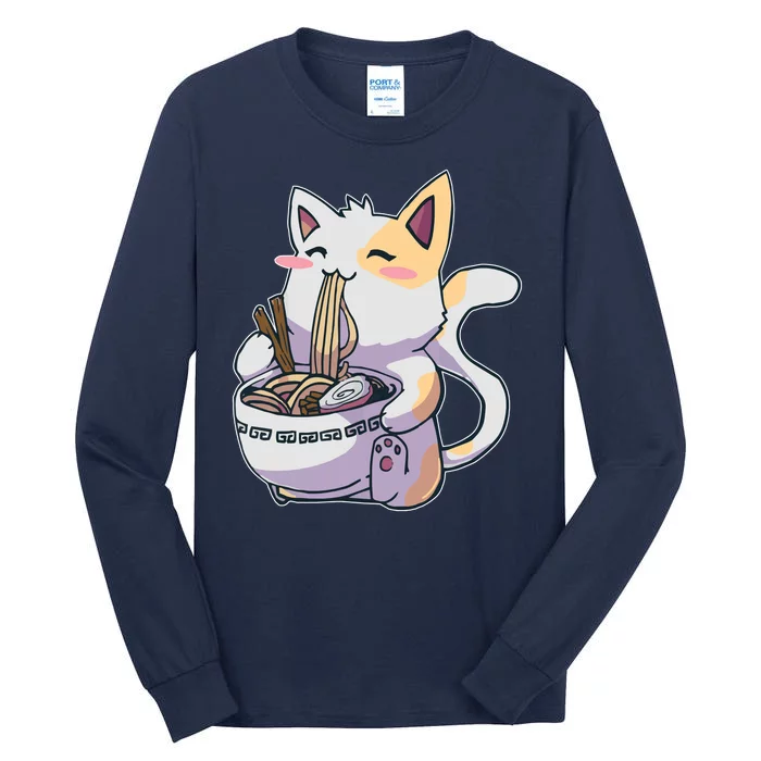 Anime Cat Eating Ramen Tall Long Sleeve T-Shirt